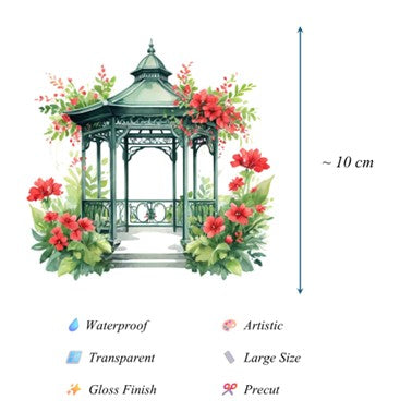 Transparent PET Stickers - Red Garden Elements (The Crimson Courtyard)