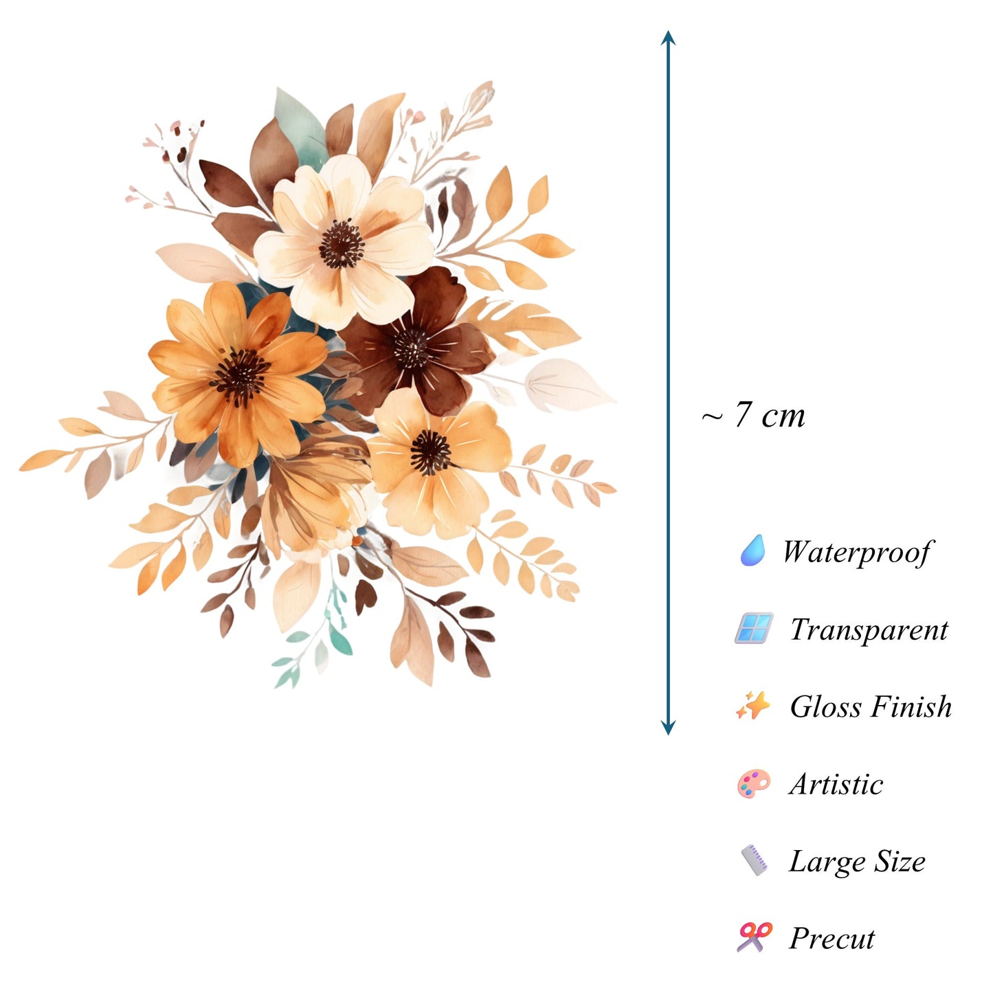 Transparent PET Stickers – Watercolor Brown Flowers (The Brown Flora)
