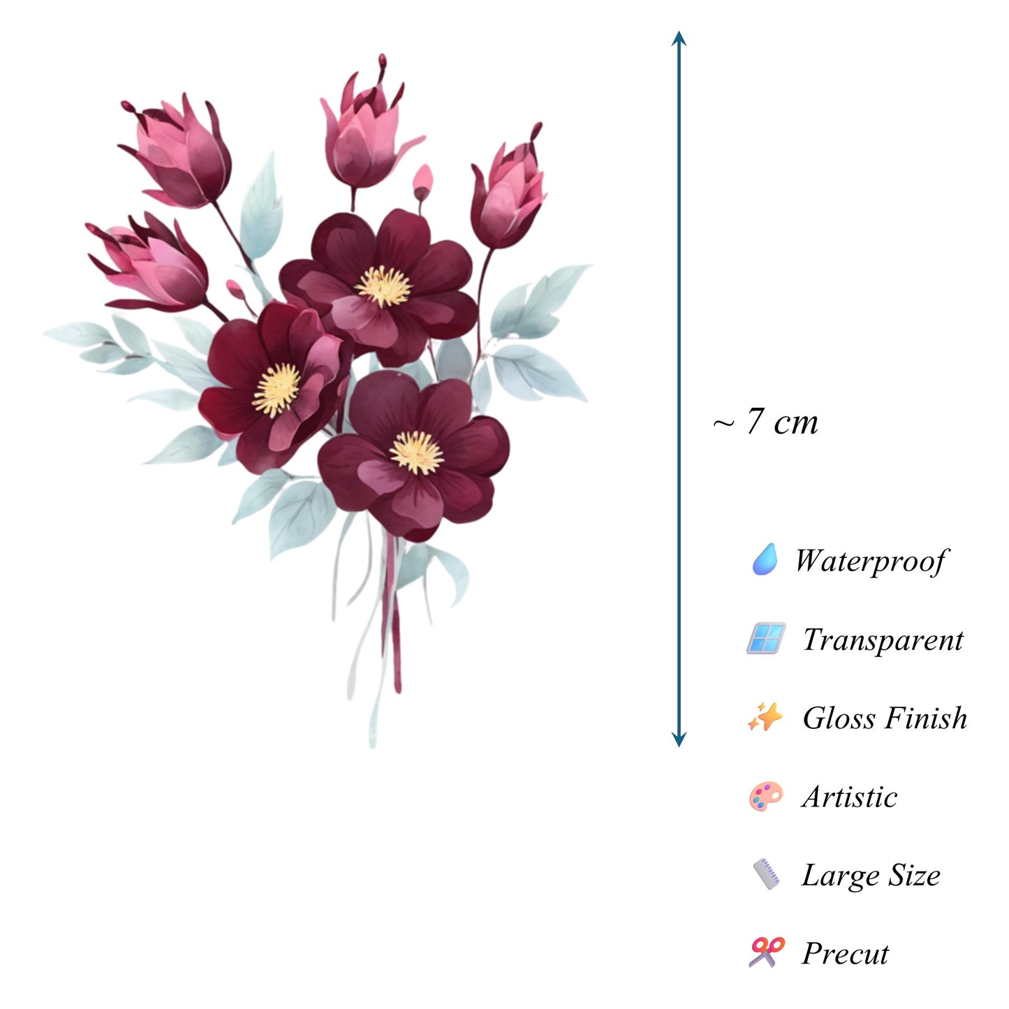 Transparent PET Stickers – Watercolor Crimson Flowers (The Crimson Blooms)