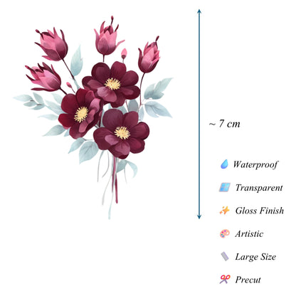 Transparent PET Stickers – Watercolor Crimson Flowers (The Crimson Blooms)