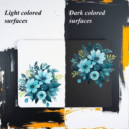 Transparent PET Stickers – Watercolor Cyan Flowers (The Aqua Blossoms)