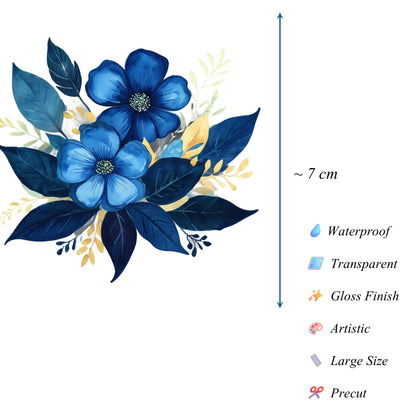 Transparent PET Stickers - Watercolor Dark Blue Flowers (The Azure Blossoms)