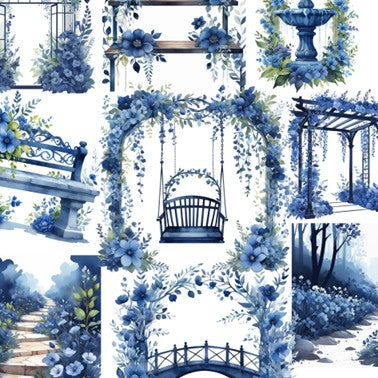 Transparent PET Stickers - Dark Blue Garden Elements (The Midnight Garden)