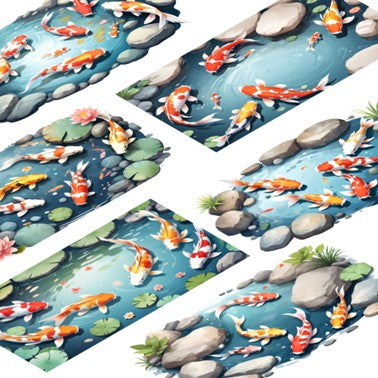 Transparent PET stickers - Decorative Pond with Fish (Serene Pond Harmony)