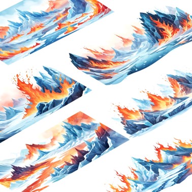 Transparent PET stickers - Frozen Fire Landscape (Frost & Flame Reverie)