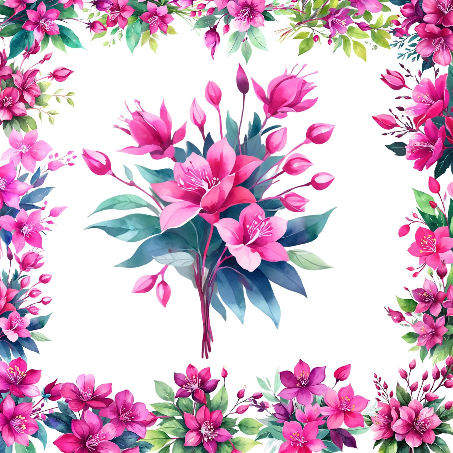 Transparent PET Stickers – Watercolor Fuchsia Flowers (The Fuchsia Dreams)