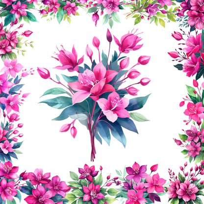 Transparent PET Stickers – Watercolor Fuchsia Flowers (The Fuchsia Dreams)