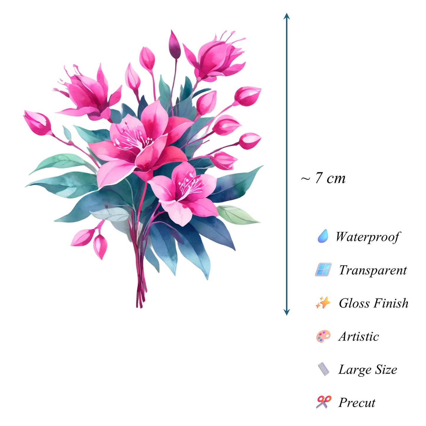 Transparent PET Stickers – Watercolor Fuchsia Flowers (The Fuchsia Dreams)