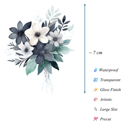 Transparent PET Stickers – Watercolor Grey Flowers (The Mist Blooms)