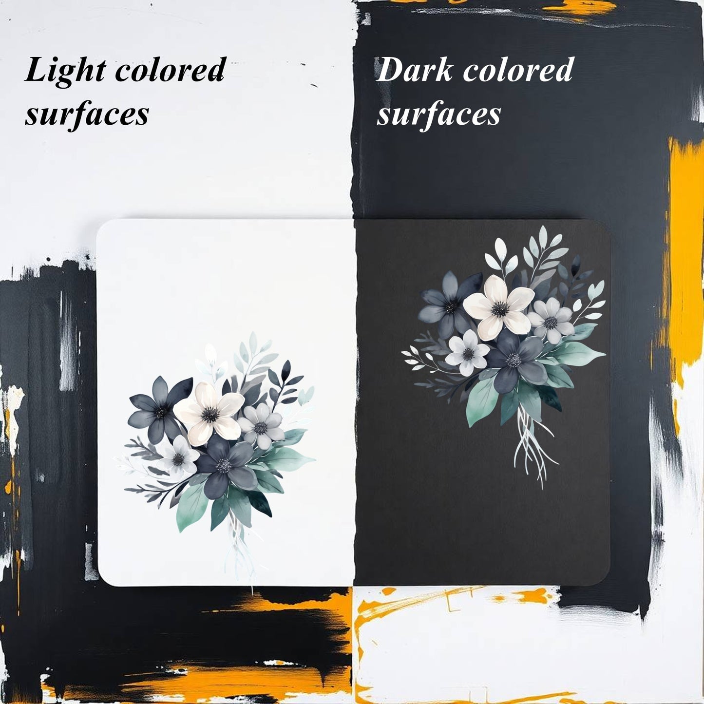 Transparent PET Stickers – Watercolor Grey Flowers (The Mist Blooms)