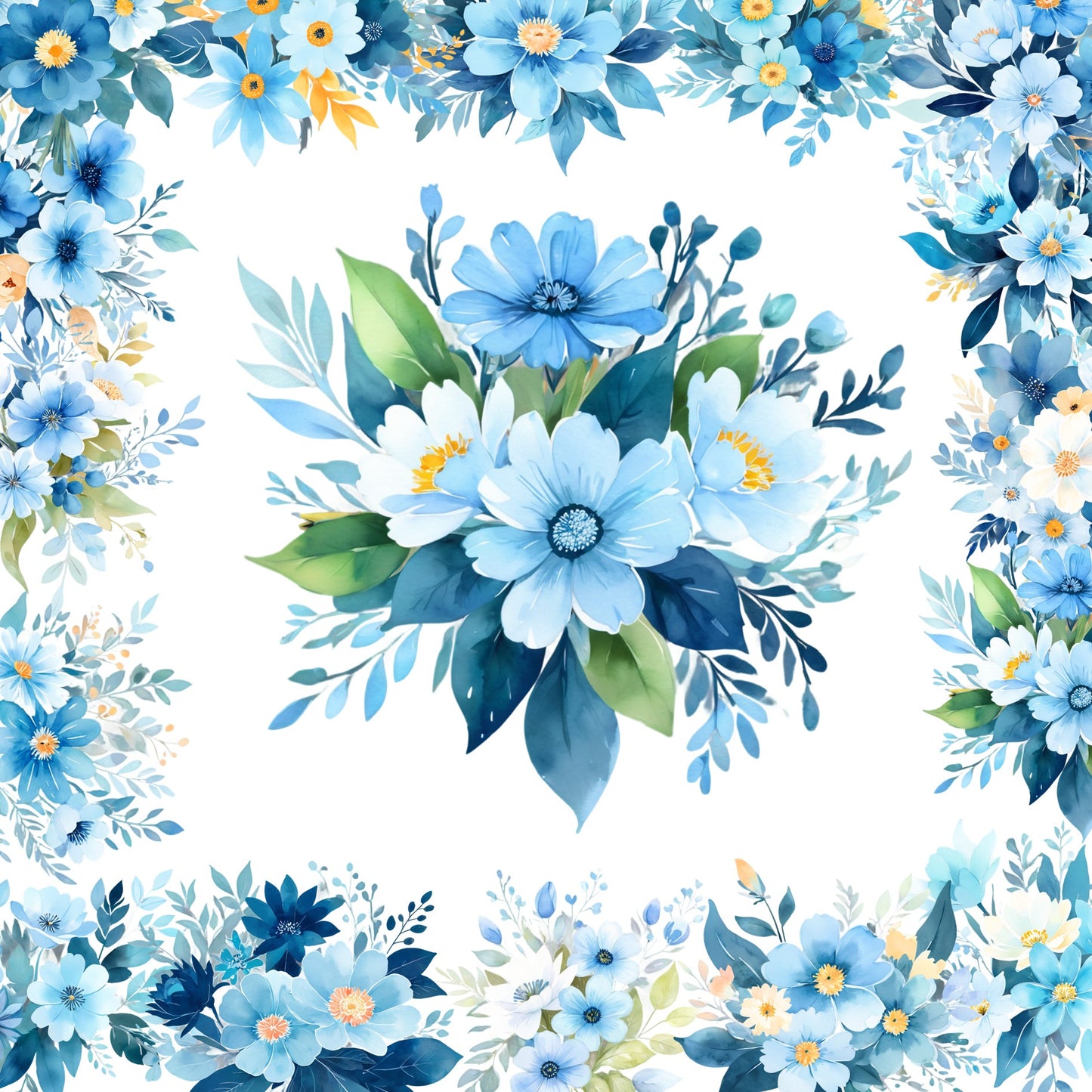 Transparent PET Stickers – Watercolor Light Blue Flowers (The Ocean's Whispers)