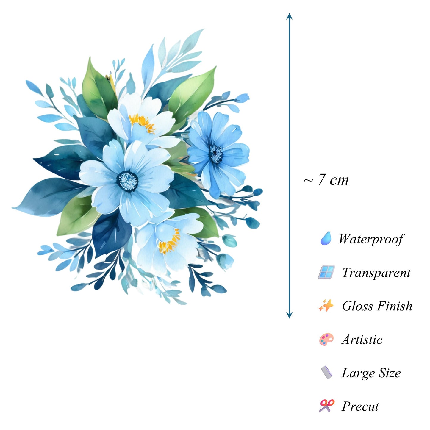 Transparent PET Stickers – Watercolor Light Blue Flowers (The Ocean's Whispers)