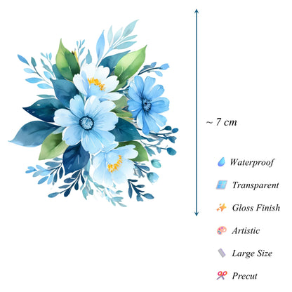 Transparent PET Stickers – Watercolor Light Blue Flowers (The Ocean's Whispers)