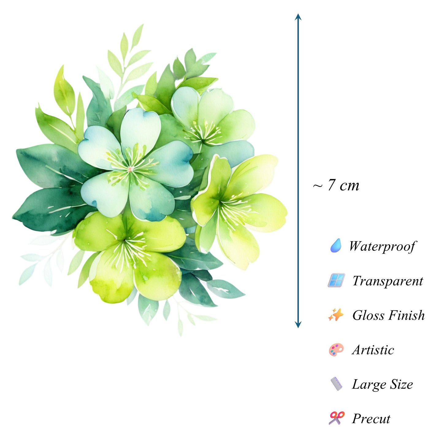 Transparent PET Stickers – Watercolor Lime Green Flowers (The Citrus Garden)