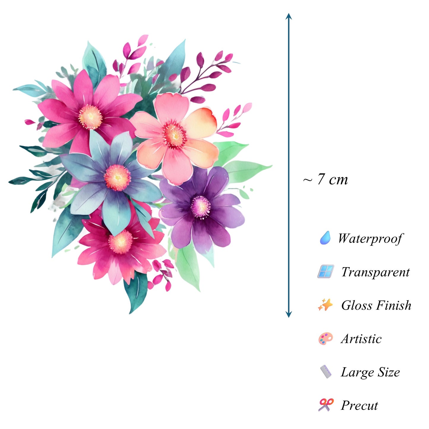 Transparent PET Stickers – Watercolor Magenta Flowers (The Magenta Fantasy)