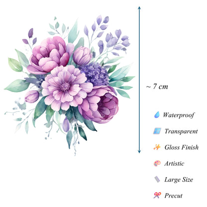 Transparent PET Stickers – Watercolor Mauve Flowers (The Muted Elegance)