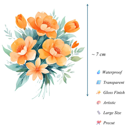 Transparent PET Stickers – Watercolor Orange Flowers (The Tangerine Flora)