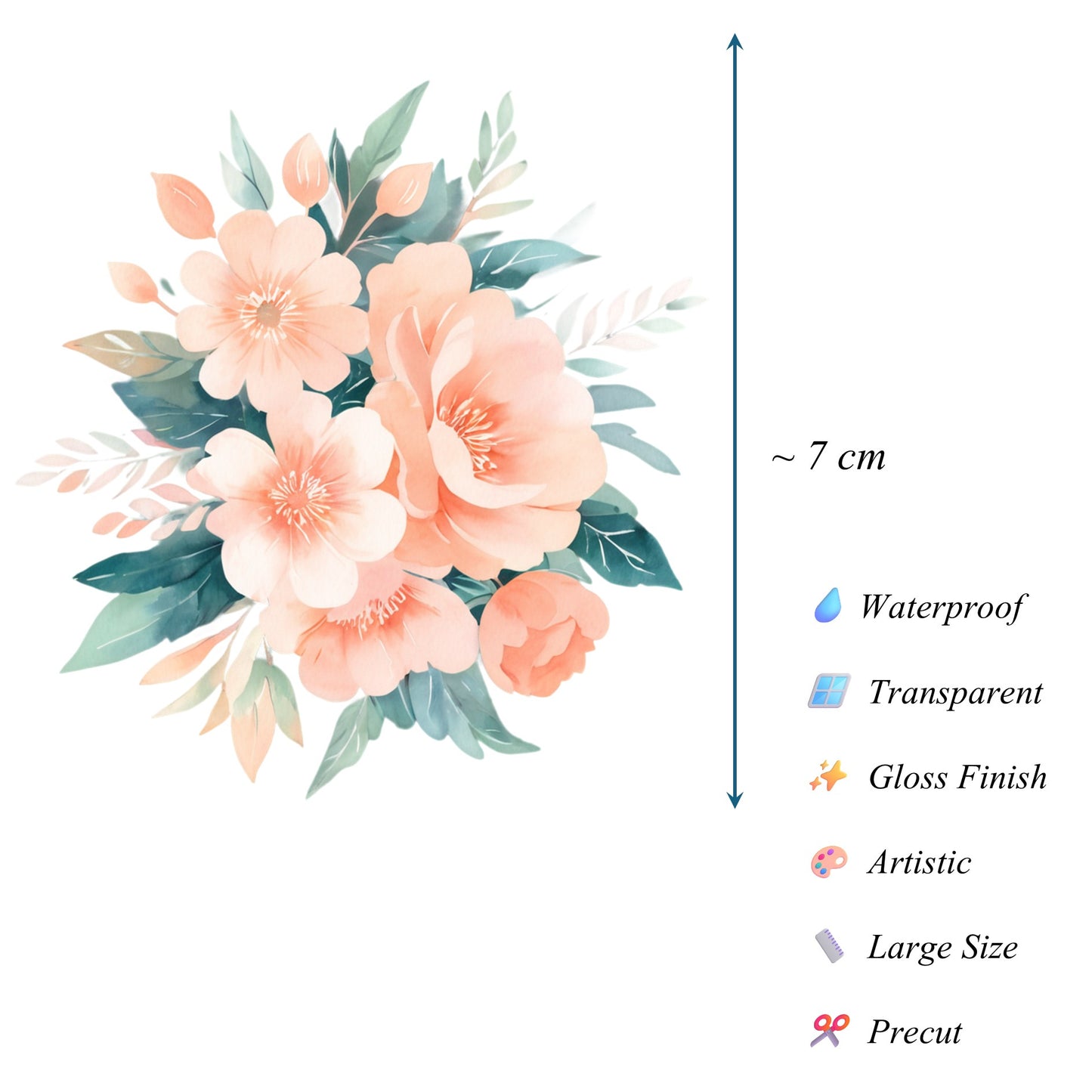 Transparent PET Stickers – Watercolor Peach Flowers (The Blushing Petals)