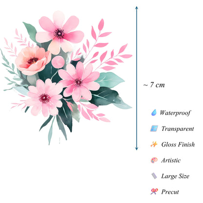 Transparent PET Stickers – Watercolor Pink Flowers (The Whimsical Melody)