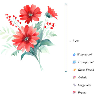 Transparent PET Stickers – Watercolor Red Flowers (The Scarlet Whispers)