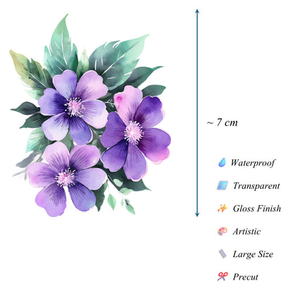 Transparent PET Stickers – Watercolor Violet Flowers (The Violet Enchantment)