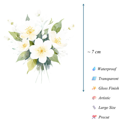 Transparent PET Stickers – Watercolor White Flowers (The Snow Blossoms)