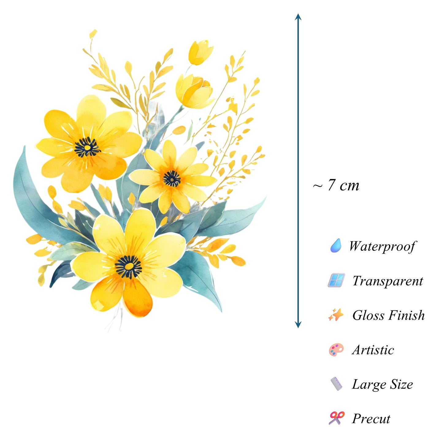 Transparent PET Stickers – Watercolor Yellow Flowers (The Whimsical Melody)