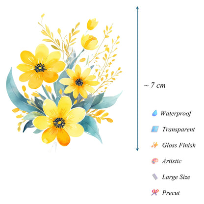 Transparent PET Stickers – Watercolor Yellow Flowers (The Whimsical Melody)