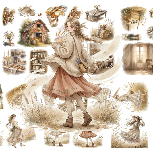 The Wheat Meadow - 30+ Wheat Beige Colored Cottagecore Journal Scrapbook Aesthetic Transparent Stickers