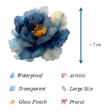 The Opulent Blossoms - 30+ Dark Blue Colored Fantasy Flower Transparent Stickers Pack