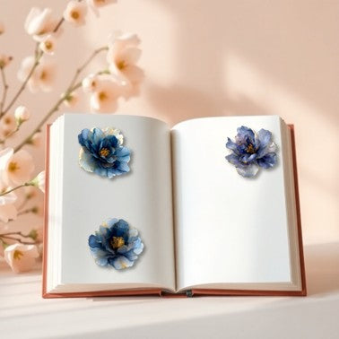 The Opulent Blossoms - 30+ Dark Blue Colored Fantasy Flower Transparent Stickers Pack
