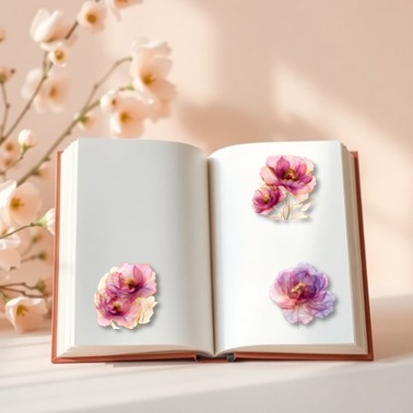 The Rose Noir - 30+ Dark Pink Colored Fantasy Flower Transparent Stickers Pack