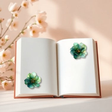 The Emerald Whispers - 30+ Green Colored Fantasy Flower Transparent Stickers Pack