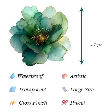 The Emerald Whispers - 30+ Green Colored Fantasy Flower Transparent Stickers Pack