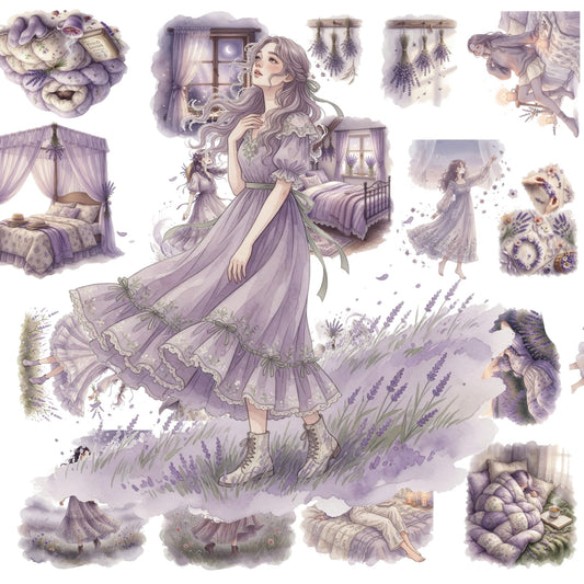 The Lavender Drying Room - 30+ Lavender Colored Cottagecore Journal Scrapbook Aesthetic Transparent Stickers