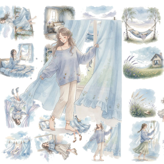 The Bluebell Cottage - 30+ Faded Light Blue Colored Cottagecore Journal Scrapbook Aesthetic Transparent Stickers