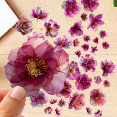 The Magenta Mirage - 30+ Magenta Colored Fantasy Flower Transparent Stickers Pack