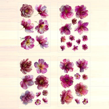 The Magenta Mirage - 30+ Magenta Colored Fantasy Flower Transparent Stickers Pack