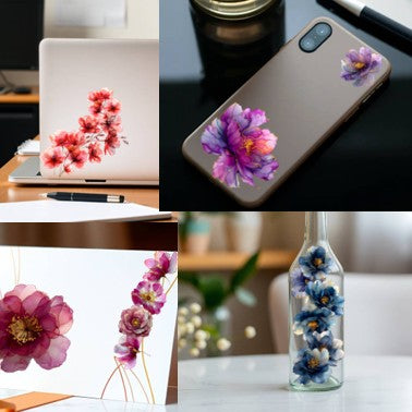The Amethyst Dreams - 30+ Pruple Colored Fantasy Flower Transparent Stickers Pack