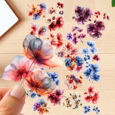 The Chromatic Blooms - 30+ Mixed Colored Fantasy Flower Transparent Stickers Pack