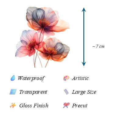 The Chromatic Blooms - 30+ Mixed Colored Fantasy Flower Transparent Stickers Pack