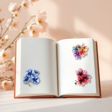 The Chromatic Blooms - 30+ Mixed Colored Fantasy Flower Transparent Stickers Pack