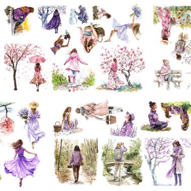 The Petal Mirage - Pink & Purple Aesthetic Nature Girl Character Transparent Stickers