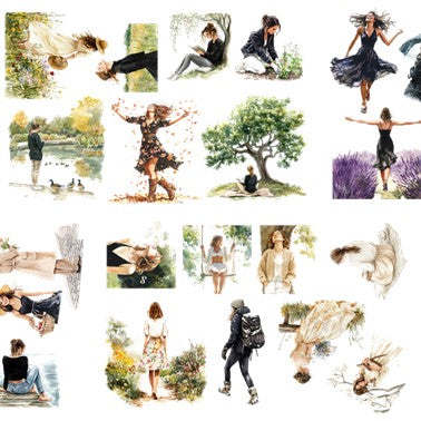 The Shadowed Trail - Black & Beige Aesthetic Nature Girl Character Transparent Stickers