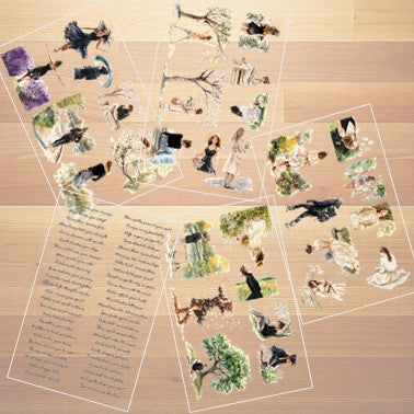 The Shadowed Trail - Black & Beige Aesthetic Nature Girl Character Transparent Stickers