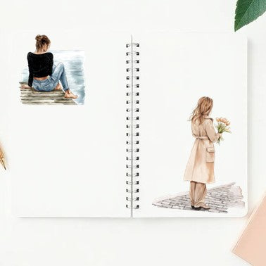 The Shadowed Trail - Black & Beige Aesthetic Nature Girl Character Transparent Stickers
