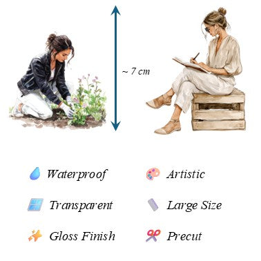 The Shadowed Trail - Black & Beige Aesthetic Nature Girl Character Transparent Stickers