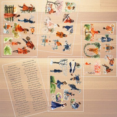 The Tangerine Skies - Navy Blue & Orange Aesthetic Nature Girl Character Transparent Stickers