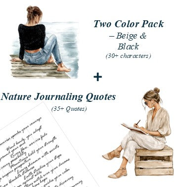 The Shadowed Trail - Black & Beige Aesthetic Nature Girl Character Transparent Stickers