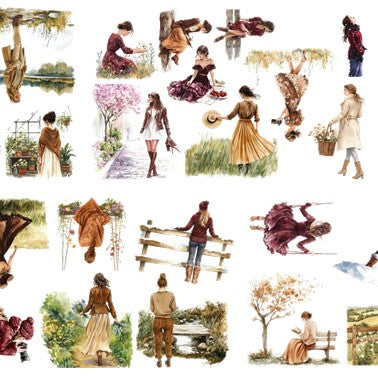 The Ember Trails - Burgundy & Brown Aesthetic Nature Girl Character Transparent Stickers